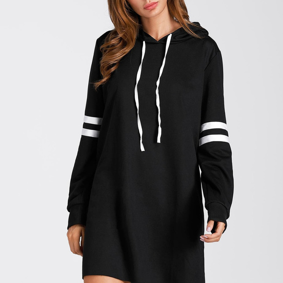 Monarch Fashion Dresses & Skirts - Oversized Striped Hooded Drawstring Mini Dress